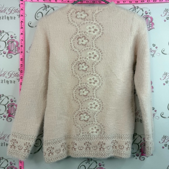 Ganpati sweater soft fuzzy furry Pale Pink Floral-Applique Crewneck Sweater - Picture 2 of 10
